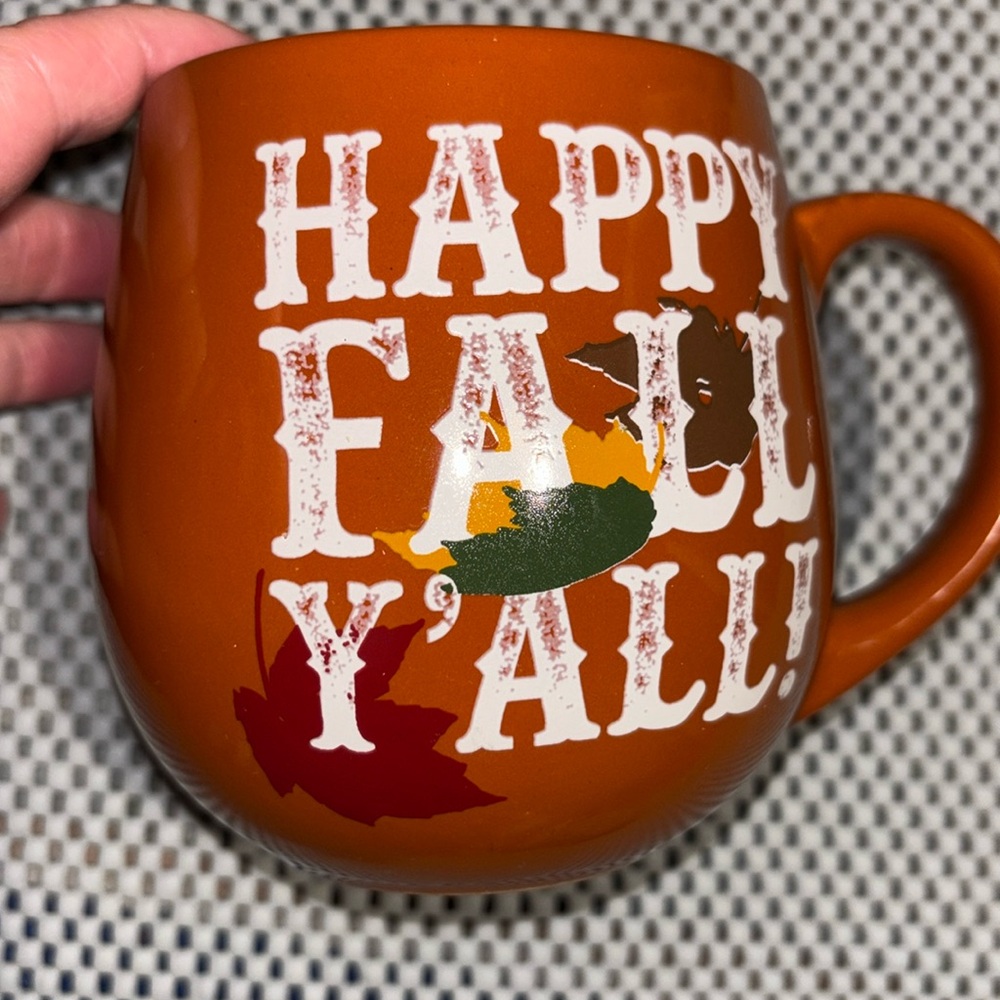 Prima Design “Happy Fall Y'all” Autumn Rust Orange Mug Leaf Leaves Cozy